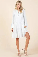 Mittoshop Tiered Notched Flare Sleeve Dress - Femstylo