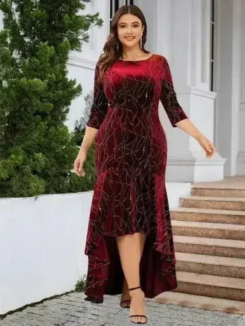 Plus Size Ruffle Hem High-Low Dress - Femstylo