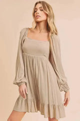Aemi + Co Ruffled Hem Square Neck Balloon Sleeve Mini Dress - Femstylo