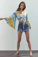 Bell-Sleeve Tie-Dye Crop Top – Flowy Sleeves & Stylish Design - Femstylo