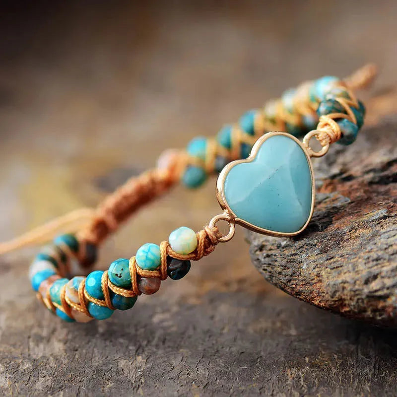 Amazonite Heart Charm Macrame Bracelet - Femstylo