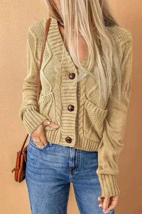 Textured Black Cardigan | Button-Front w/Pockets | Sizes S-3XL