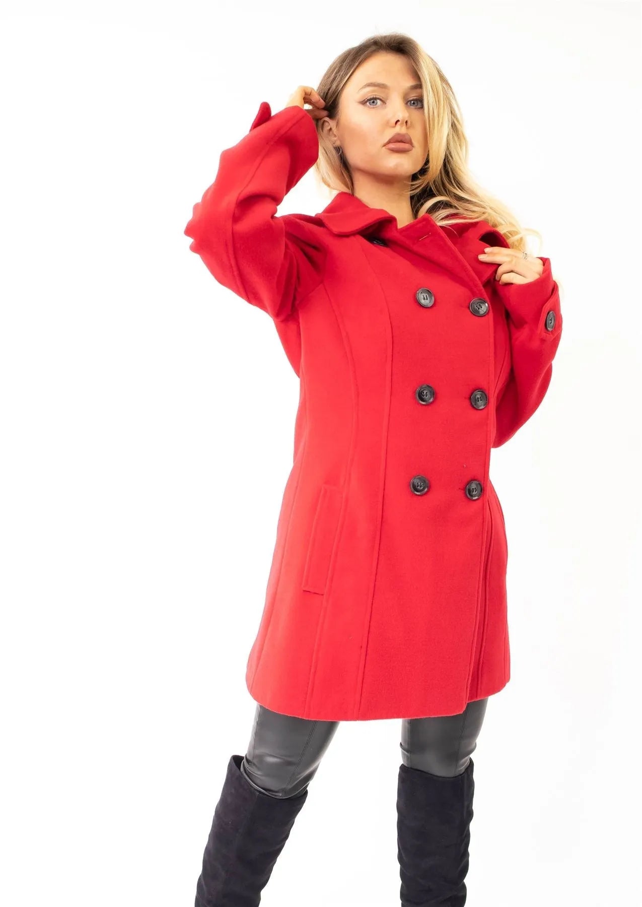 Wool Feel Double Breasted Hooded Coat
