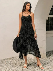 Lace Detail Layered Printed Midi Cami Dress - Femstylo