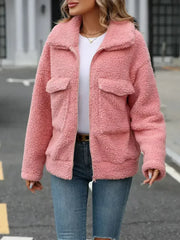 Zip Up Long Sleeve Plush Jacket - Femstylo