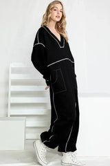 Black Exposed Seam Oversized Drop Waist Jumpsuit - Femstylo