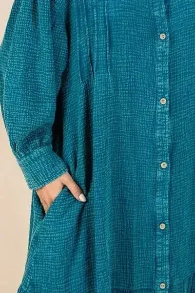 Mittoshop Mineral Wash Cotton Gauze Ruffle Midi Shirt Dress - Femstylo