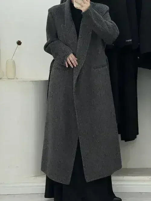 Angora Red Women's Loose Double-Sided Wool Overcoat – Elegant & Cozy - Femstylo