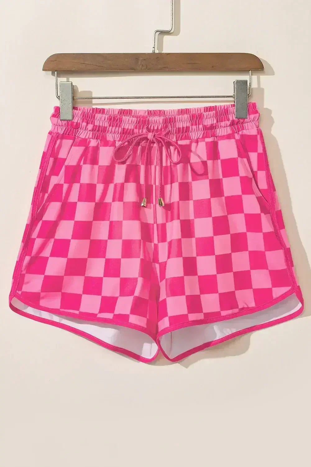 Black Checkered Drawstring Elastic Waist Casual Shorts - Femstylo