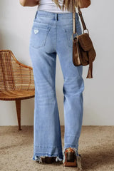 Ashleigh Blue Acid Wash Raw Hem High Waist Flared Jeans - Femstylo