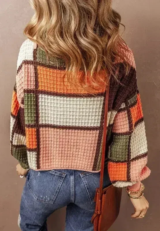 Drawstring Color Block Mock Neck Sweater - Femstylo