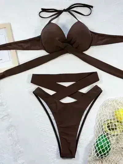 Crisscross Halter Neck Bikini Set - Femstylo