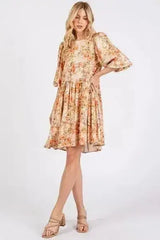 Mittoshop Flower Print Linen Blend Babydoll Mini Dress - Femstylo