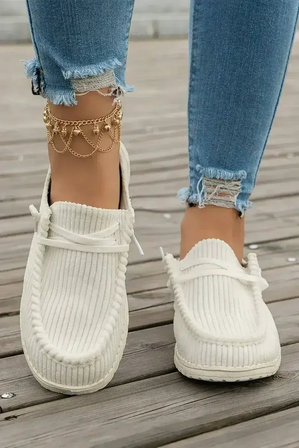 White Lace Up Casual Shoes - Femstylo
