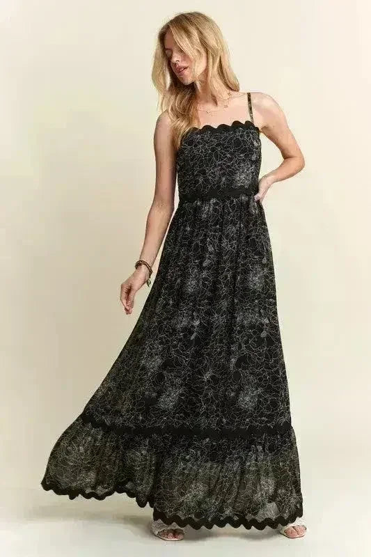 Floral Maxi Cami Dress – Adjustable Straps & Flowy Silhouette - Femstylo