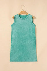 Beau Blue Mineral Wash Pocket Tank Mini Dress - Femstylo