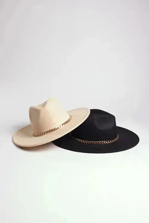 Chain Belt Fedora Hat - Suede-Like Polyester Hat | Femstylo