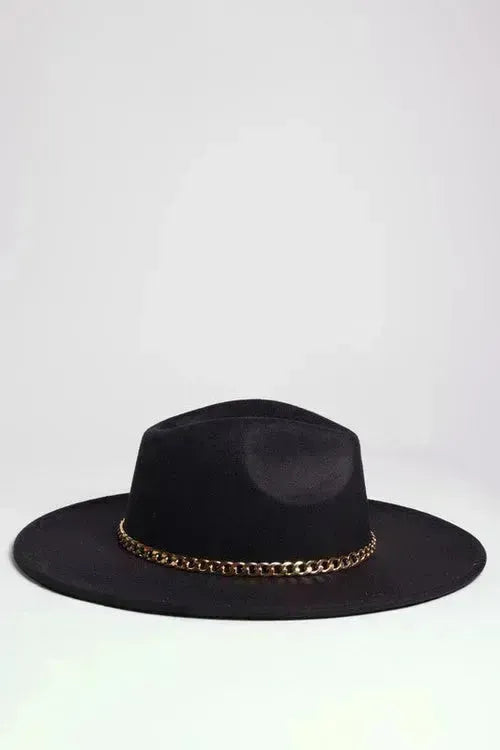 Chain Belt Fedora Hat - Suede-Like Polyester Hat | Femstylo