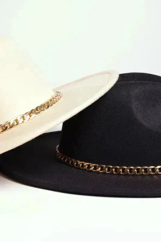 Chain Belt Fedora Hat - Suede-Like Polyester Hat | Femstylo