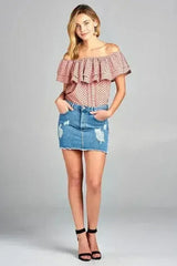 Women's Double Ruffle Off Shoulder Polka Dot Top - Femstylo