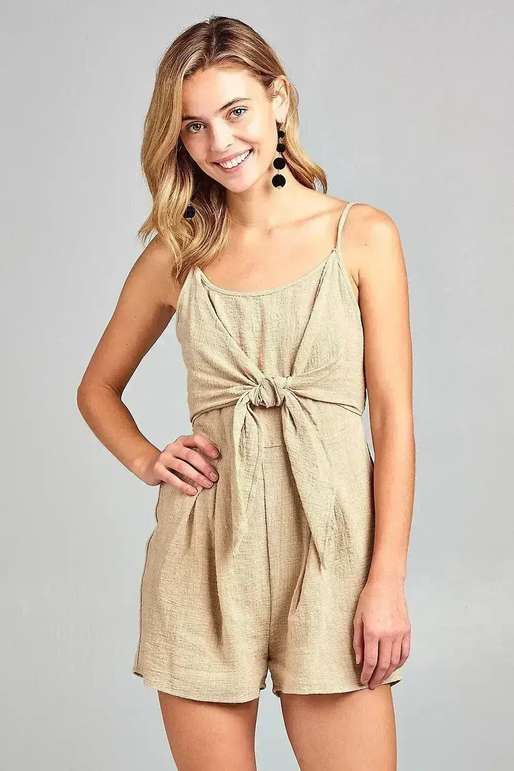 Women's Front Tie Tank Romper with Open back - Femstylo