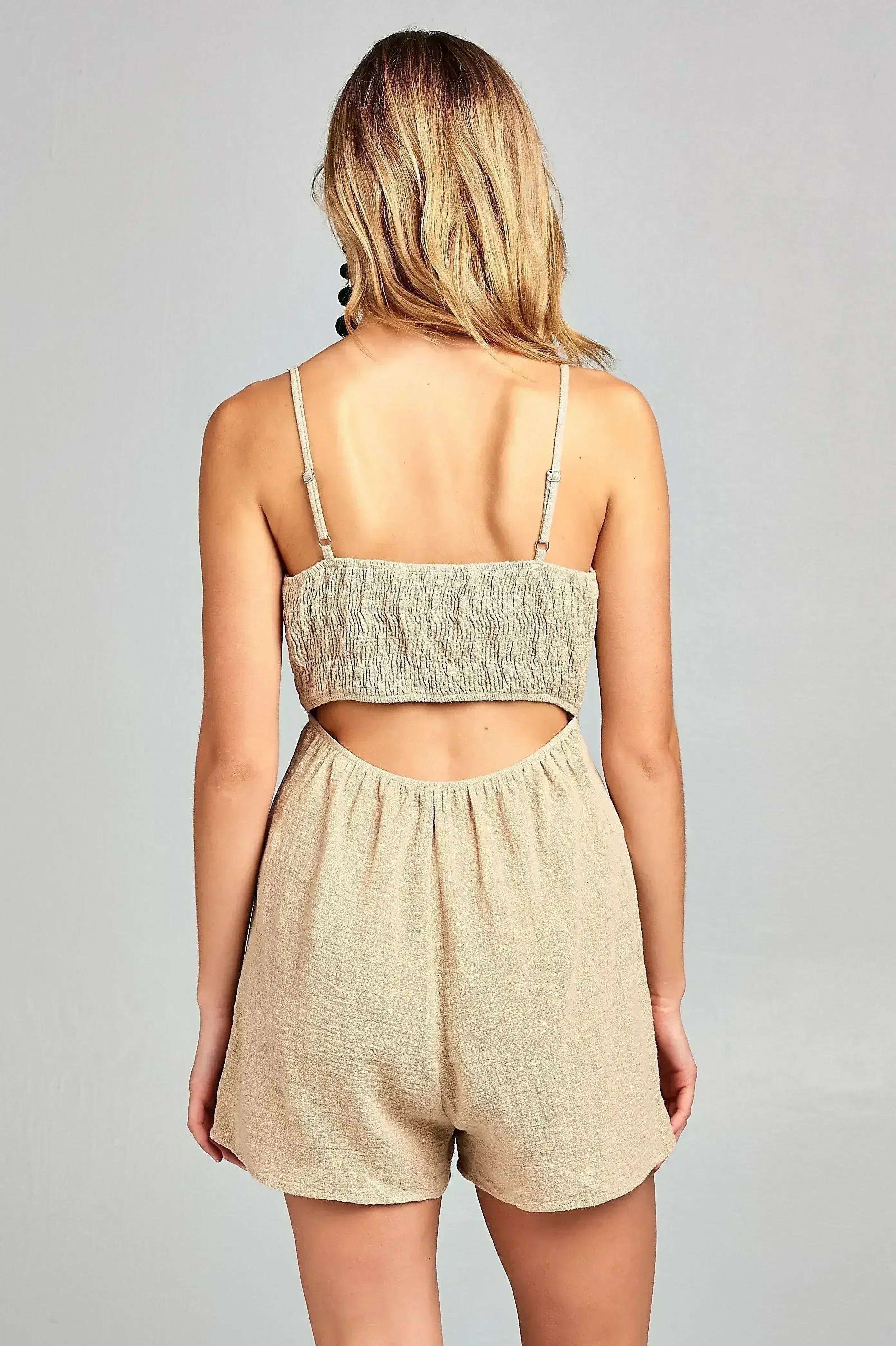 Women's Front Tie Tank Romper with Open back - Femstylo