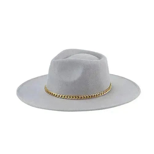Chain Belt Fedora Hat - Suede-Like Polyester Hat | Femstylo