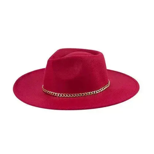 Chain Belt Fedora Hat - Suede-Like Polyester Hat | Femstylo