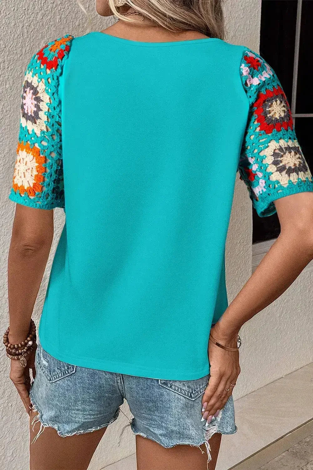 Geometric Round Neck Short Sleeve Blouse | Femstylo - Femstylo
