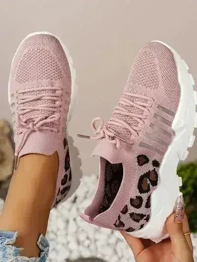 Cutout Leopard Lace Up Mesh Athletic - Femstylo