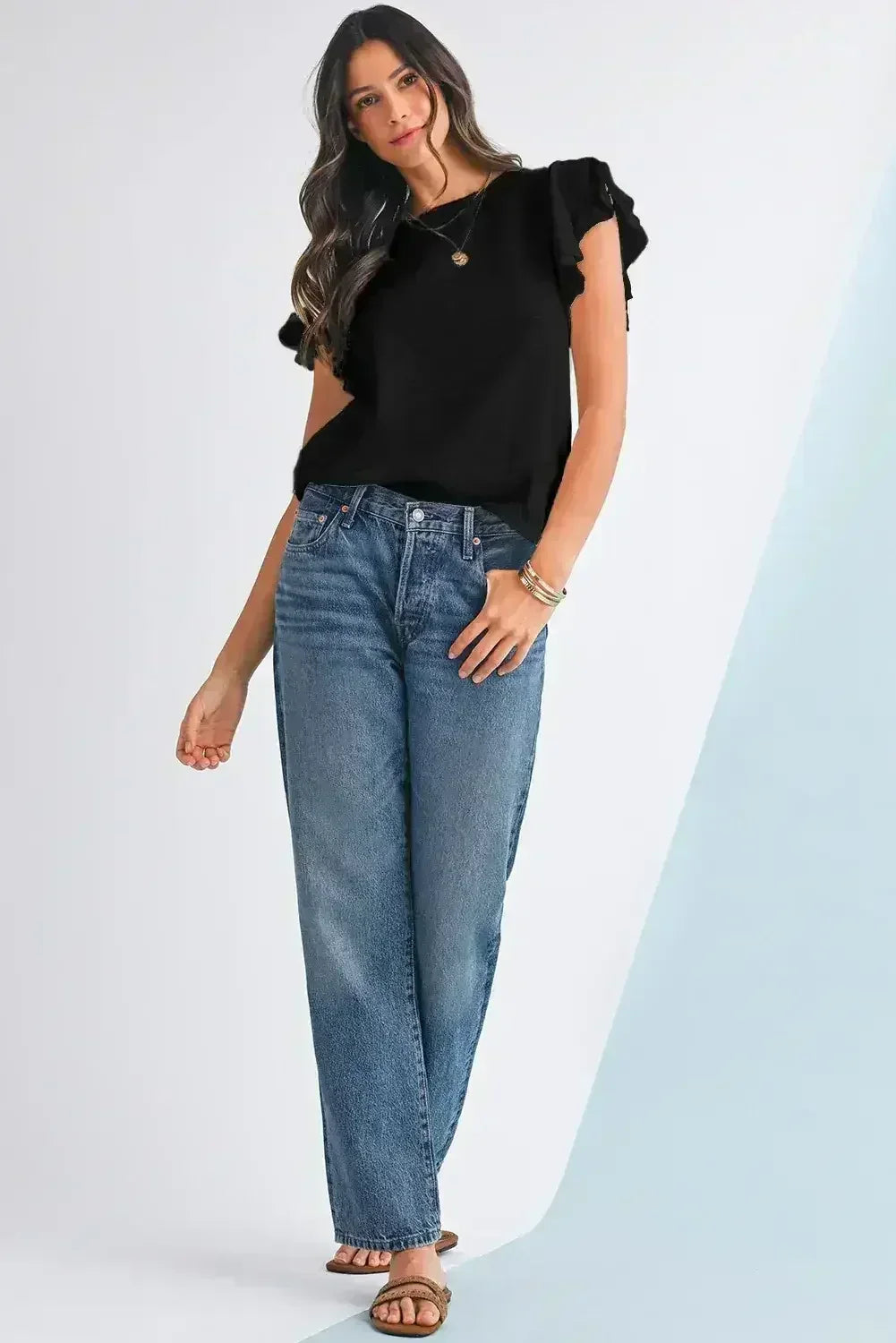 Dark Grey Ruffle Sleeve Plain Blouse | Femstylo - Femstylo