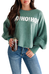 Blackish Green MERRY CHRISTMAS HO HO HO Drop Shoulder Loose Sweater