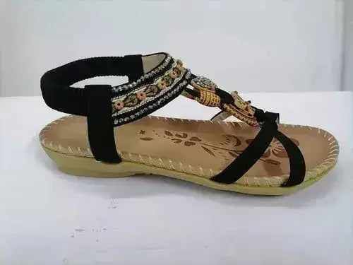 Rhinestone Flower Sandals - Beach Comfort Flats | Femstylo - Femstylo