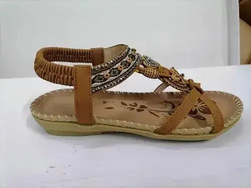 Rhinestone Flower Sandals - Beach Comfort Flats | Femstylo - Femstylo
