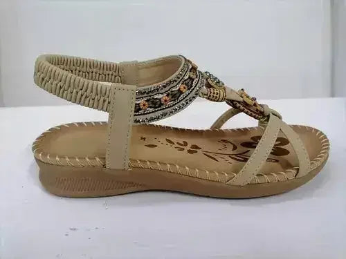 Rhinestone Flower Sandals - Beach Comfort Flats | Femstylo - Femstylo