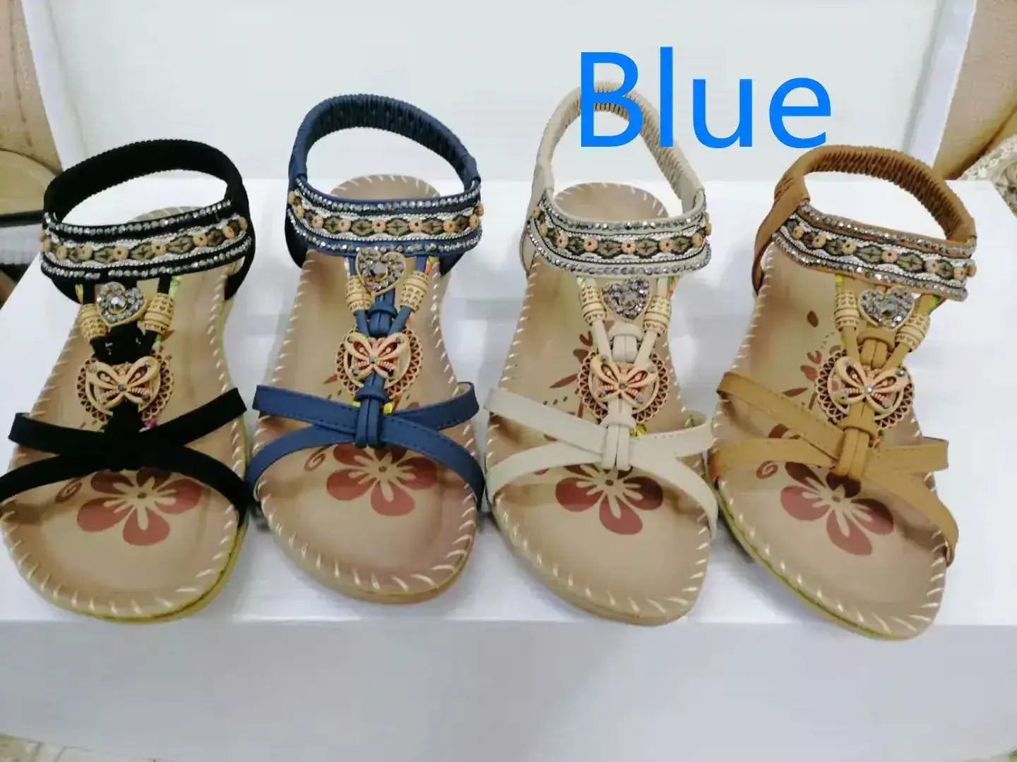 Rhinestone Flower Sandals - Beach Comfort Flats | Femstylo - Femstylo
