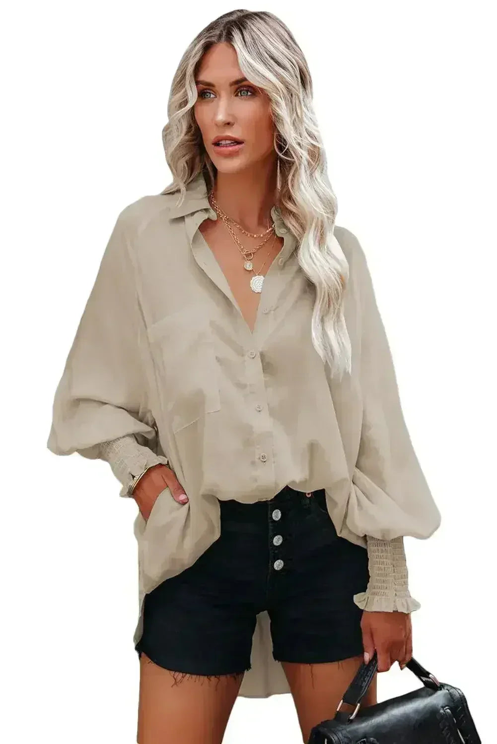 Spring And Autumn New Lapel Shirts Thin Mid Length Striped Casual Long - Femstylo