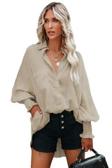 Spring And Autumn New Lapel Shirts Thin Mid Length Striped Casual Long - Femstylo