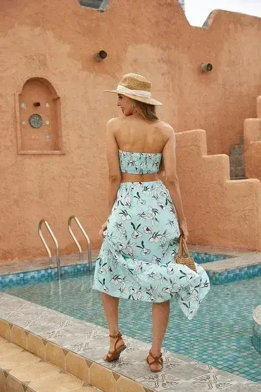 Women's Floral 2 Pcs Long Skirt Set - Femstylo