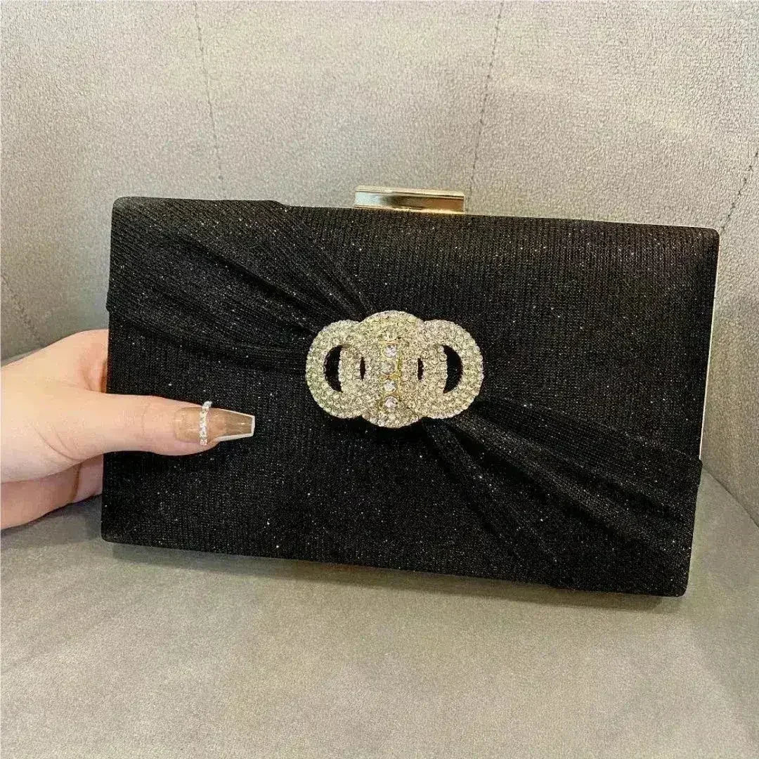 Diamond button-filled square clutch bag Diagonal wedding birthday - Femstylo