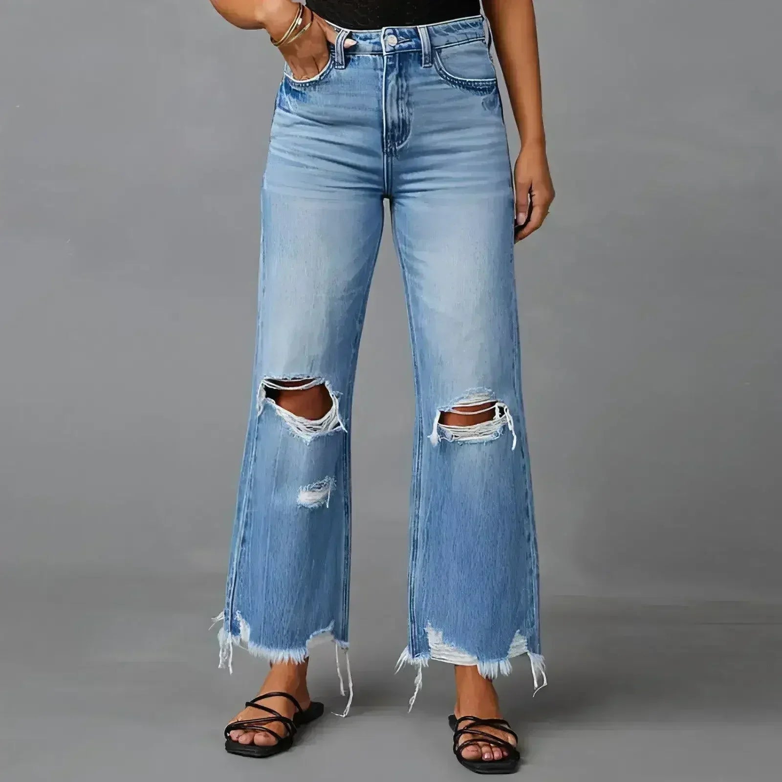 SkyFade™ – Ripped Wide-Leg High Waist Jeans - Femstylo