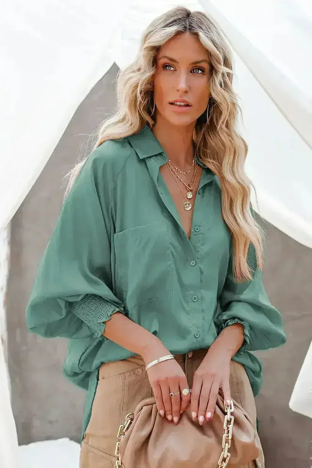 Spring And Autumn New Lapel Shirts Thin Mid Length Striped Casual Long - Femstylo