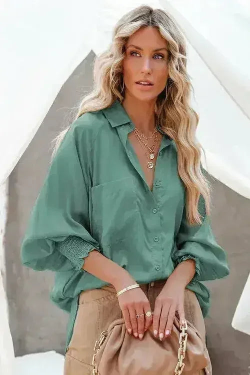 Spring And Autumn New Lapel Shirts Thin Mid Length Striped Casual Long - Femstylo