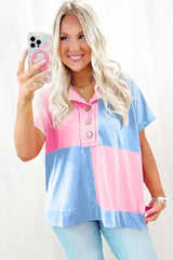 Mint Green Colorblock Half Buttons Henley T Shirt - Femstylo