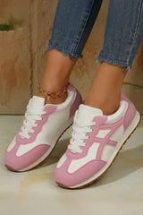 Oatmeal Contrast Lace Up Round Toe Sneakers - Femstylo