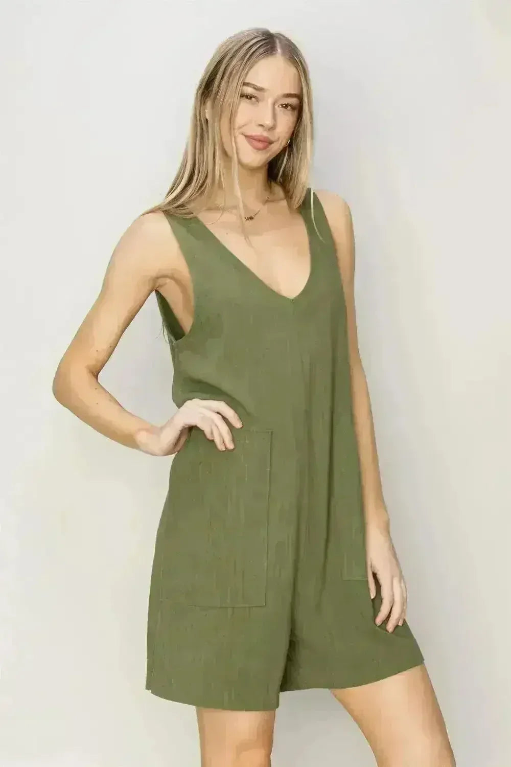 HYFVE V-Neck Sleeveless Romper with Pockets - Femstylo