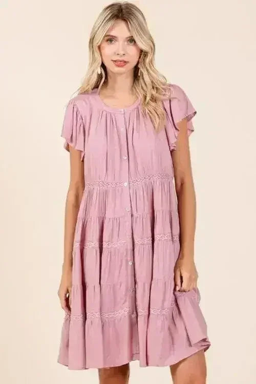 Mittoshop Lace Detail Ruffled Button Down Tiered Dress - Femstylo