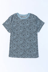 Grey Cheetah Print Casual Crew Neck T Shirt