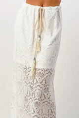 Sheer Lace Maxi Skirt with Drawstring Waist - Femstylo