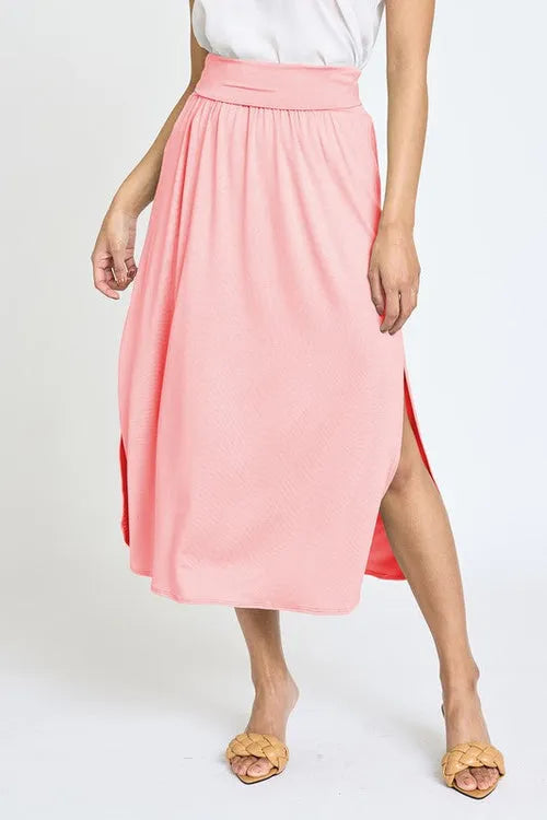 Solid Side Slit Midi Skirt – Made in USA with High Slit
